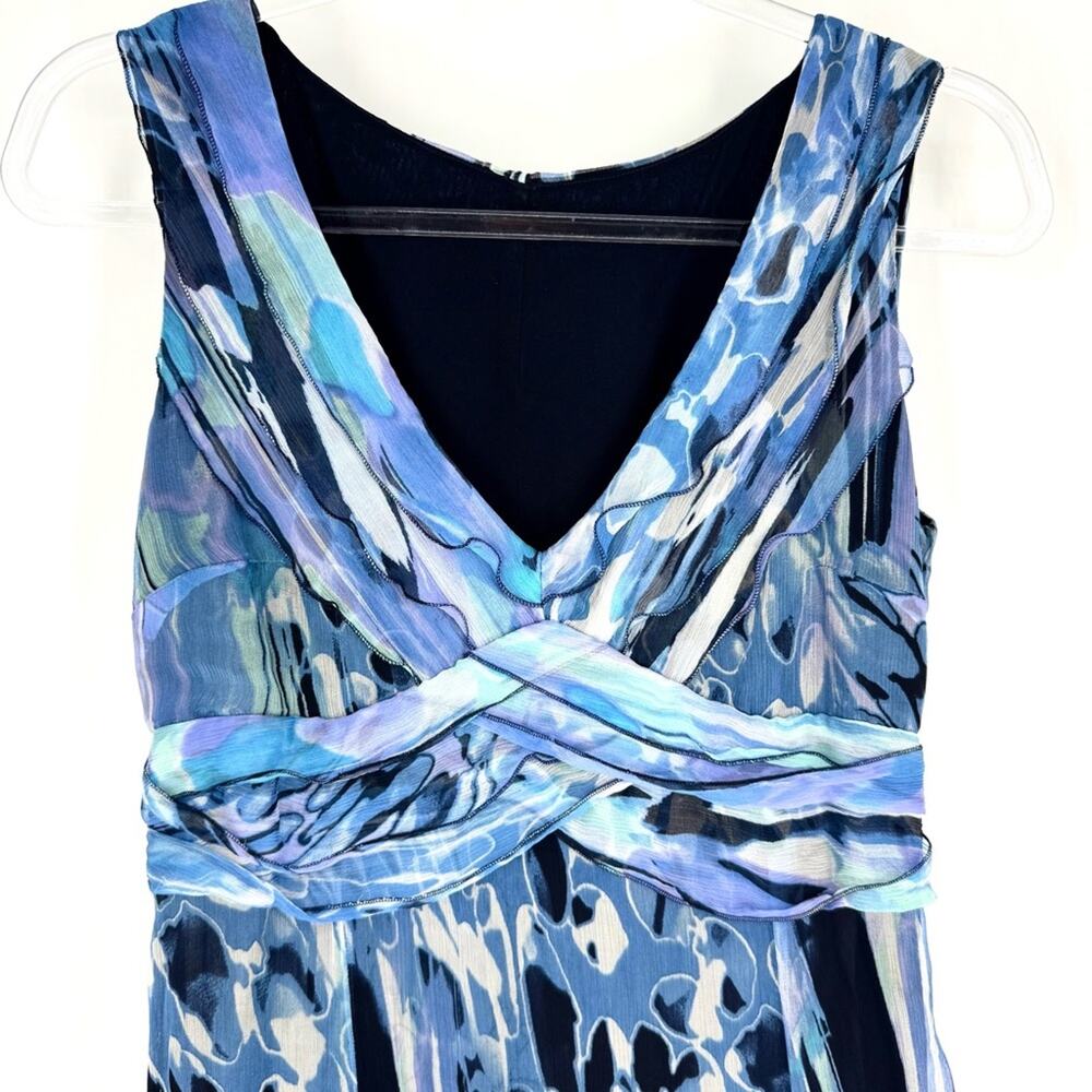 Claudia Gil‎ Blue Patterned Faux Wrap Sleeveless Dress with Jacket Silk Size 6 - Picture 5 of 14